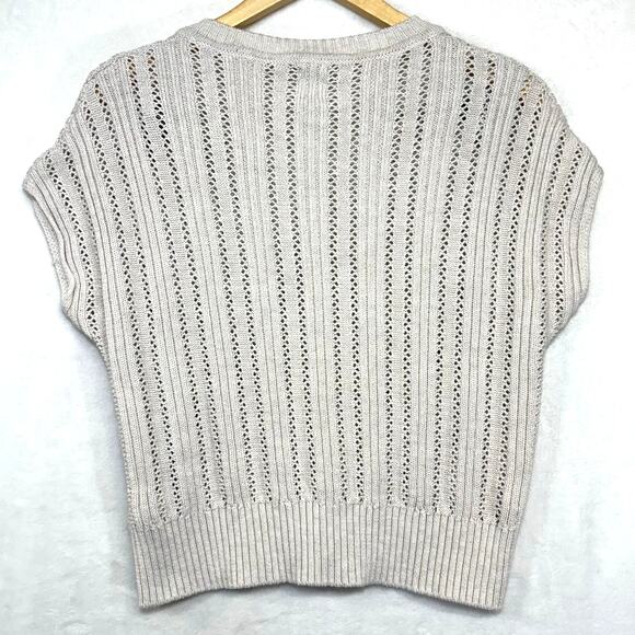 Joie XS Pullover Open Knit Sweater Top V-Neck‎ Beige Boho Softgril Beachy Y2K - Picture 3 of 8